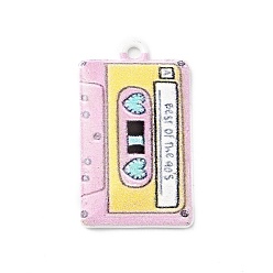 Pink Печатные подвески сплава, кассета, платина, розовые, 25.5x14.5x2.5 мм, отверстие : 1.6 мм
