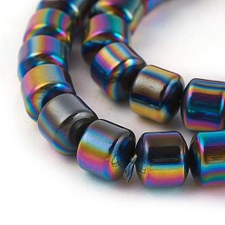 Plaqué Multicolore Galvaniques perles d'hématite synthétique non magnétique brins, demi-plaqué, colonne, multi-couleur plaquée, 8x8mm, Trou: 0.7mm, Environ 53 pcs/chapelet, 16.53 pouce (42 cm)