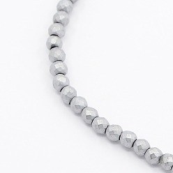 Platinum Plated Frosted Electroplate Non-magnetic Synthetic Hematite Round Beads Strands, Faceted, Platinum Plated, 2x2mm, Hole: 1mm, about 200pcs/strand, 15.7 inch