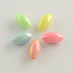 Mixed Color AB Color Plated Rice Acrylic Beads, Mixed Color, 7x14mm, Hole: 1.5mm, about 1100pcs/500g