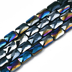 Dark Slate Gray Electroplate Opaque Solid Color Glass Beads Strands, AB Color Plated, Faceted, Rectangle, Dark Slate Gray, 7x4x3mm, Hole: 1mm, about 79~80pcs/strand, 20.47 inch(52cm)