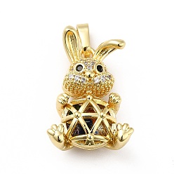 Clear Brass Micro Pave Cubic Zirconia Pendants, Long-Lasting Plated, Real 18K Gold Plated, Rabbit, Clear, 23x15x8mm, Hole: 3x4mm