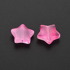 Rosa Caliente Cuentas de vidrio pintado en aerosol transparente de dos tonos, estrella, color de rosa caliente, 12.5x13x5 mm, agujero: 1 mm