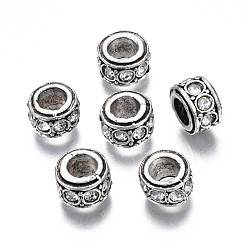Crystal Alloy Rhinestone European Beads, April Birthstone Beads, Large Hole Beads, Cadmium Free & Lead Free, Fit European Bracelet Jewelry Making, Antique Silver, Rondelle, Crystal, 11x6.5mm, Hole: 5mm