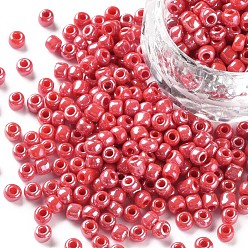 Crimson 12/0 Glass Seed Beads, Opaque Colors Lustered, Round, Round Hole, Crimson, 12/0, 2mm, Hole: 1mm, about 3333pcs/50g, 50g/bag, 18bags/2pounds