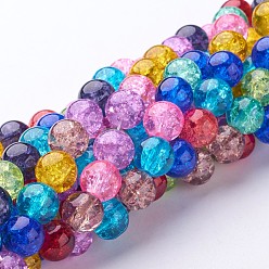 Mixed Color Crackle Glass Beads Strands, Round, Mixed Color, 10mm, Hole: 1.5mm, about 42pcs/strand, 16 inch