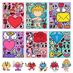 Mixed Color 6 Styles Valentine's Day Themed Make-a-face Paper Stickers, Self-adhesive Make your Own Decals, Removable Sticker for Party Supplies, Angel & Dimond & Heart & Envelope & Rose Pattern, Mixed Color, 170x140mm, 6pcs/set