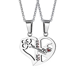 Stainless Steel Color 2Pcs 2 Style Word 1314 520 Couple Necklaces Set, 201 Stainless Steel Matching Heart Pendants Necklace for Bestfriends Lovers, Stainless Steel Color, 19.69 inch(50cm), 1Pc/style