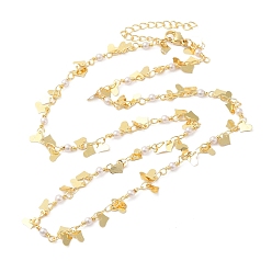 Chapado en Oro Real de 24K Collares de cadena de eslabones con cuentas de perlas de imitación de plástico ABS y corazón de latón para mujer, real 24 k chapado en oro, 17.83 pulgada (45.3 cm)