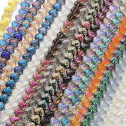 Mixed Color Electroplate Transparent Glass Beads Strands, Heart, Mixed Color, 13x15mm, Hole: 1.2mm, about 50pcs/strand, 25.59''(65cm)