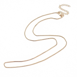 Golden Brass Venetian Chain, Box Chain Necklaces, with Lobster Claw Clasps and Chain Extender, Long-Lasting Plated, Golden, 16.65 inch(42.3cm), 0.8mm