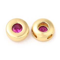 Rose Chaud Micro en laiton pavent des perles cubes de zircone, plat rond, réel 18 k plaqué or, rose chaud, 8x4mm, Trou: 1.5mm