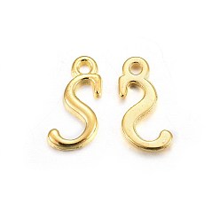 Letter S Golden Plated Alloy Letter Pendants, Rack Plating, Cadmium Free & Lead Free, Letter.S, 14x7x2mm, Hole: 1.5mm