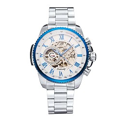 Couleur Bleue & Acier Inoxydable Tête de montre en alliage montres mécaniques, avec bracelet en acier inoxydable, bleu et acier inoxydable Couleur, 220x20 mm, regarder la tête: 51x52x14.5 mm, regarder le visage: 39 mm