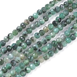 Émeraude Brins de perles de quartz émeraude naturelle, ronde, facette, 3mm, Trou: 0.6mm, Environ 136~147 pcs/chapelet, 15.35 pouce (39 cm)