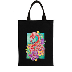 Flamingo Shape DIY Reusable Shopping Bag Diamond Painting Kits, Including Resin Rhinestones, Pen, Tray & Glue Clay, Flamingo Pattern, 10mm