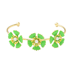 Зеленый Сплав цветок с имитацией жемчуга вышитый бисером открытый браслет-манжета для женщин, зелёные, внутренний диаметр: 1-7/8x2-3/8 дюйм (4.8 см)