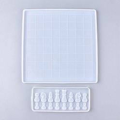 White DIY Chess Board & Pieces Silicone Molds, Resin Casting Molds, For UV Resin, Epoxy Resin Craft Making, Classic Games for Children and Adults, White, 274x274x9mm, Inner Diameter: 265x265mm