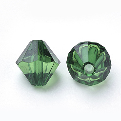 Verde Oscuro Abalorios de acrílico transparentes, bicono, verde oscuro, 6x5.5 mm, agujero: 1.5 mm, Sobre 6120 unidades / 500 g
