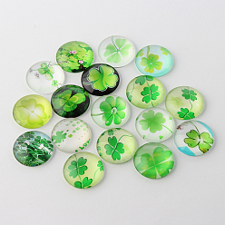 Mixed Color Half Round/Dome Four Leaf Clover Glass Cabochons, Mixed Color, 25x7mm
