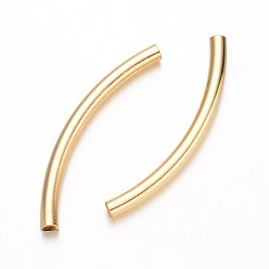 Chapado en Oro Real 18K Perlas de tubo de latón curvas, real 18 k chapado en oro, 50x4 mm, agujero: 3 mm