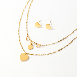 Corazón Conjunto de joyas de acero inoxidable dorado, collares pendientes y aretes, corazón, Collar: 450 mm, pendiente: 10 mm