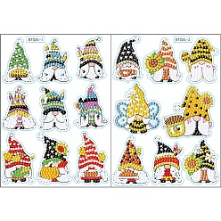 Gnome DIY Thanksgiving Day Theme Diamond Painting Sticker Kits, including PVC Self Adhesive Sticker, Resin Rhinestones, Diamond Sticky Pen, Tray Plate and Glue Clay, Gnome Pattern, 180x130mm, 2 sheets