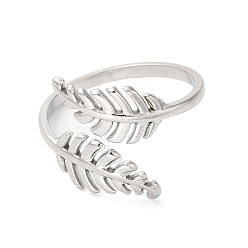 Stainless Steel Color 304 Stainless Steel Leaf Open Cuff Ring for Women, Stainless Steel Color, US Size 8 1/2(18.5mm)