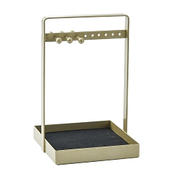 Square Iron Jewelry Display Stands with Trays, Tabletop Jewelry Organizer Holder with Black Sponge, for Hanging Necklace, Bracelet, Earring, Ring Storage, Antique Bronze, Square, 12.1x12.5x19cm