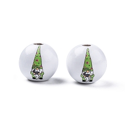Gnome Perles en bois imprimées sur le thème de Pâques, ronde, lime green, modèle de gnome, 15.5~16x15mm, Trou: 3.5mm