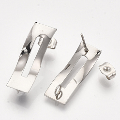 Stainless Steel Color 304 Stainless Steel Stud Earring Findings, with Loop and Ear Nuts/Earring Backs, Rectangle, Stainless Steel Color, 24.5x8mm, Hole: 2.5mm, Pin: 0.7mm