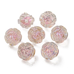 Rose Brumeux Placage uv perles acryliques irisées arc-en-ciel, perle bicolore en perle, rose, rose brumeuse, 15.5x16x15mm, Trou: 3mm