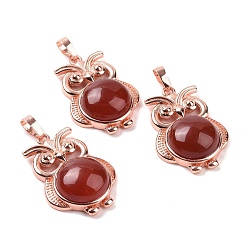 Carnelian Natural Carnelian Pendants, Owl Charms, with Rose Gold Tone Rack Plating Brass Findings, 35x23.5x8~9mm, Hole: 8x5mm