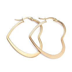 Golden 201 Stainless Steel Hoop Earrings, with 304 Stainless Steel Pins, Flat Heart, Golden, 38x31.5x1.5~2mm, Pin: 1x0.7mm
