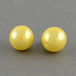 Amarillo Perlas redondas de perlas de imitación de plástico abs, amarillo, 20 mm, Agujero: 2.5 mm, sobre 120 unidades / 500 g
