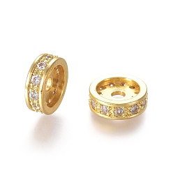Doré  Micro cuivres ouvrent cubes zircone perles d'espacement, plaqué longue durée, plat rond, clair, or, 12x4mm, Trou: 2mm
