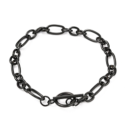 Electrophoresis Black Unisex 304 Stainless Steel Figaro Chain Bracelets, with Toggle Clasps, Electrophoresis Black, 8-1/2 inch(21.5cm)