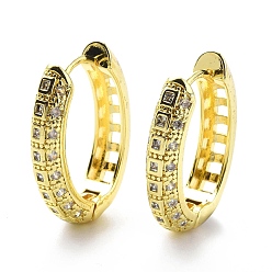 Настоящее золото 18K Прозрачные кубические циркониевые квадратные полые серьги-кольца, украшения из латуни для женщин, реальный 18 k позолоченный, 26x20.5x5.5 мм, штифты : 0.8 мм