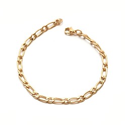 Golden 304 Stailess Steel Figaro Chain Bracelets, with Lobster Claw Clasps, Golden, 7-7/8 inch(200mm)