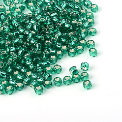 Vert Mer Moyen Perles de verre mgb matsuno, perles de rocaille japonais, 12/0 argent perles de verre doublé rocailles de trous ronds de semences, vert de mer moyen, 2x1mm, trou: 0.5 mm, environ 900 pcs / boîte, poids net: environ 10 g / boîte