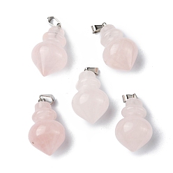 Rose Quartz Natural Rose Quartz Pendants, Pointed Bottle Charms, with Platinum Plated Iron Snap on Bails, 32.5~35x16~17mm, Hole: 3x5.5mm
