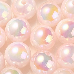 Pink UV Plating Rainbow Iridescent Acrylic Beads, Round, Pink, 15.5x15mm, Hole: 2.7mm
