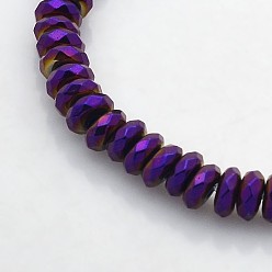 Plateado Púrpura Electroplate no magnéticas de hematita sintética hebras de cuentas, rondelle facetas, púrpura chapado, 6x3 mm, agujero: 1 mm, sobre 140 unidades / cadena, 15.7 pulgada