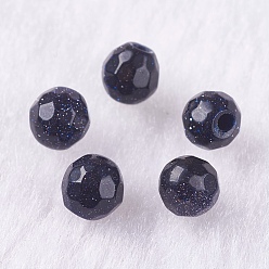 Blue Goldstone Synthetic Blue Goldstone Beads, Half Drilled, Round, Faceted, 6mm, Hole: 1mm