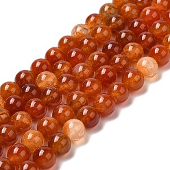 Orange Natural Crackle Agate Bead Strands, Round, Grade A, Dyed & Heated, Orange, 8mm, Hole: 1mm, about 47pcs/strand, 15 inch