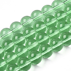 Verde Claro Cuentas de vidrio transparentes, rondo, verde claro, 8~8.5 mm, agujero: 1.5 mm, sobre 51~53 unidades / cadena, 14.96 pulgada ~ 15.55 pulgada (38~39.7 cm)