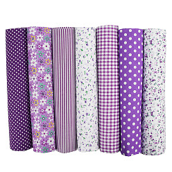 Purple Printed Cotton Fabric, for Patchwork, Sewing Tissue to Patchwork, Quilting, Square, Purple, 50x50cm, 7pcs/set