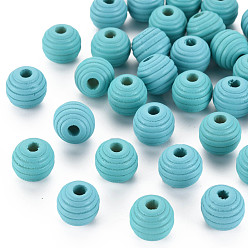 Medium Turquoise Painted Natural Wood Beehive Beads, Round, Medium Turquoise, 12x11mm, Hole: 3.5mm