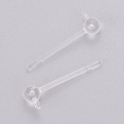 Clear Transparent Painless Prevent Allergy Resin Stud Earring Findings, with Loop, Clear, 14x4.3mm, Hole: 0.9mm, Pin: 0.8mm