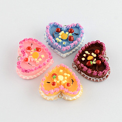 Mixed Color Resin Pendants, Cake, Mixed Color, 28x33x11mm, Hole: 2mm